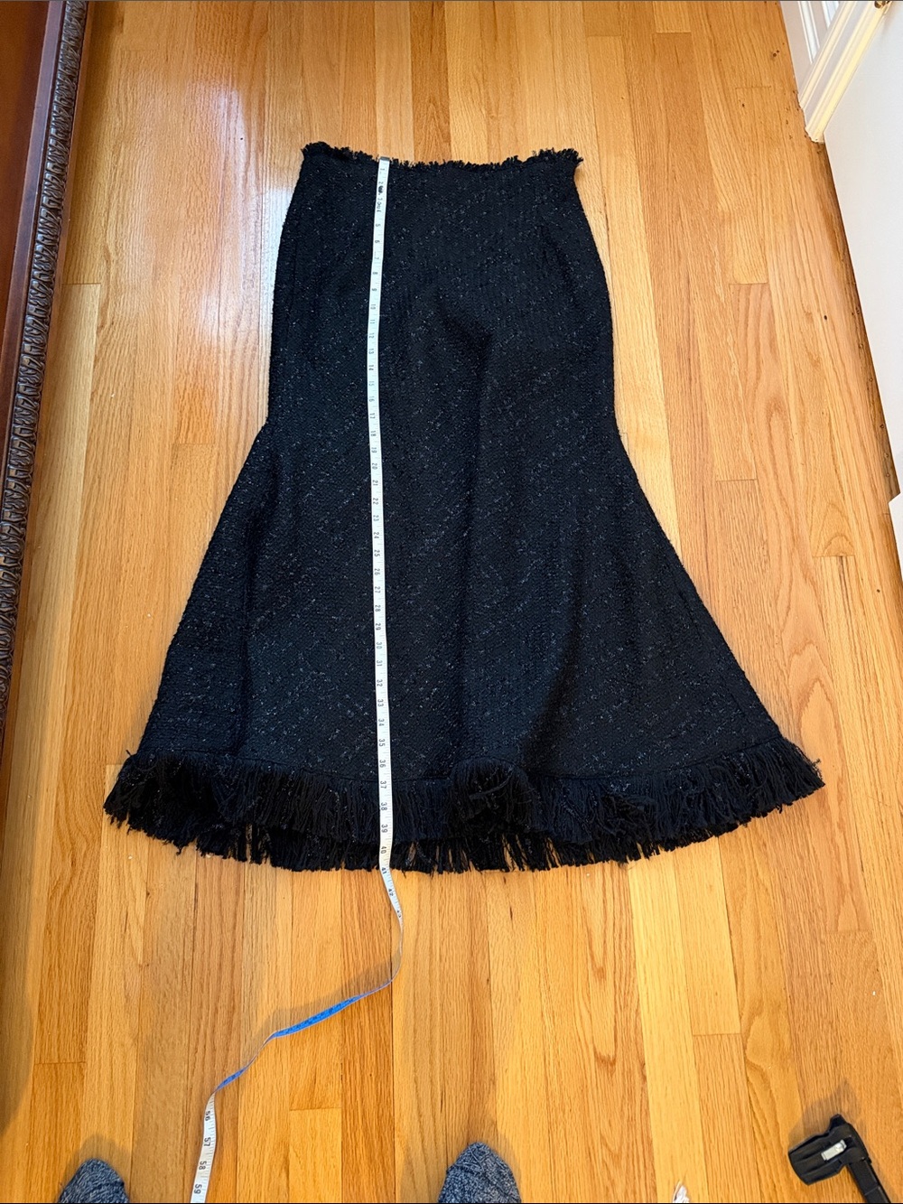 Tweed Metallic Black Fringe-Trim Mermaid Maxi Skirt L - Picture 10 of 12